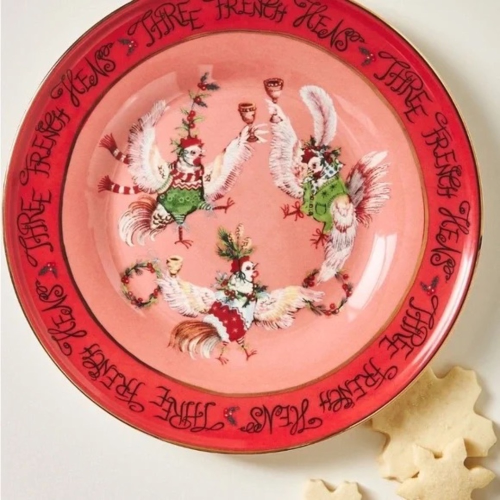 Anthropologie Taychamaythakool 12 Days Christmas Dessert  Plate  French Hens